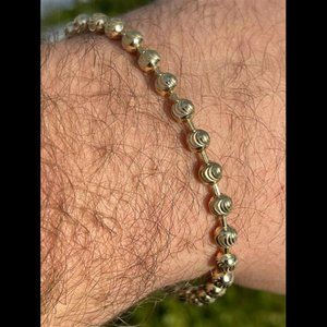 Solid 925 Sterling Silver & 14k Gold Plated Ball Moon Diamond Cut Bracelet 5mm